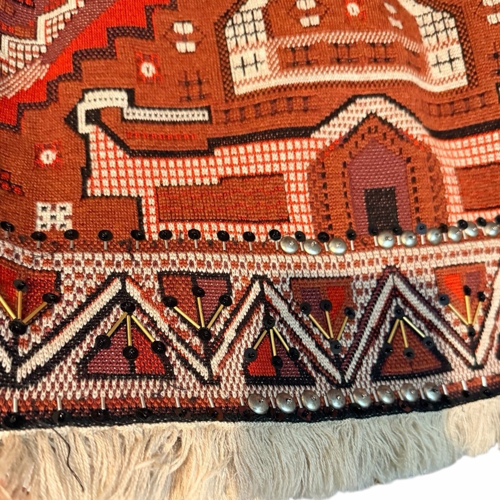 TORY BURCH Runway Tapestry Aztec embellished wool sweater 🩷❤️🖤 - Picture 4 of 6